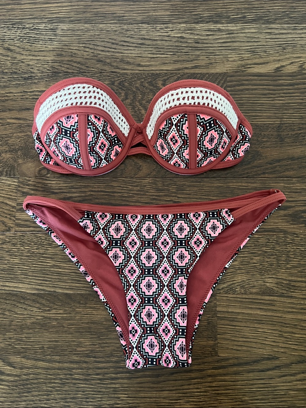 Women’s Pink Patterned Bandeau Bikini Set